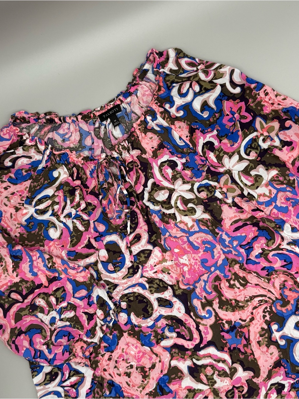 Talbots Blouse Women’s Medium Multicolor Peasant, Boho, Floral, Paisley, Casual